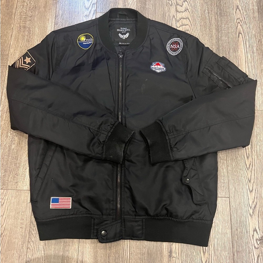 Black Bomber Jacket with Patches